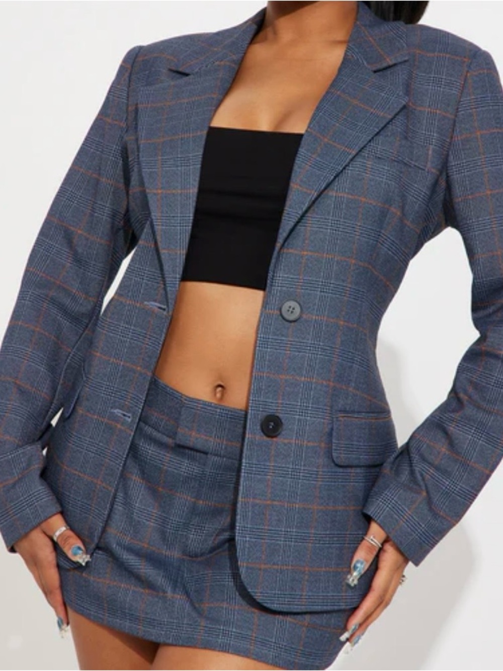 Fashion Nova Navy Plaid Blazer and Mini Skirt